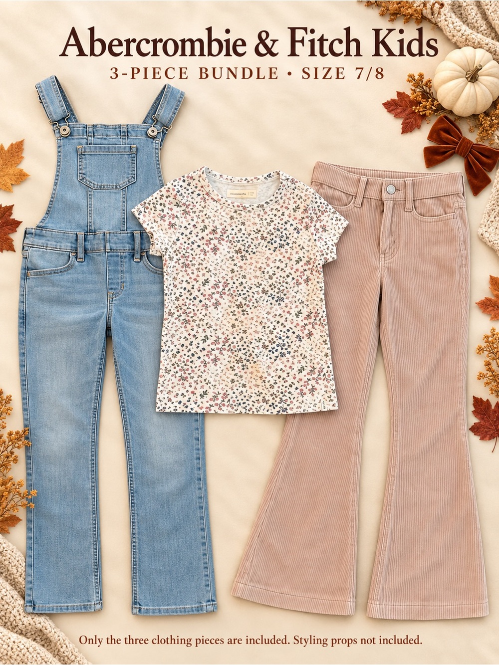 Abercrombie Kids Girls 7/8 Bundle Overalls Corduroy Pants Floral Top 3pc